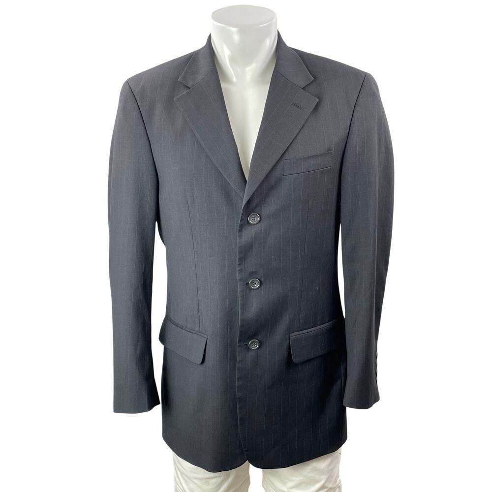 Cianni Men's Gray 100% Wool Pinstriped Long Sleeve Notch Blazer Coat Jacket L